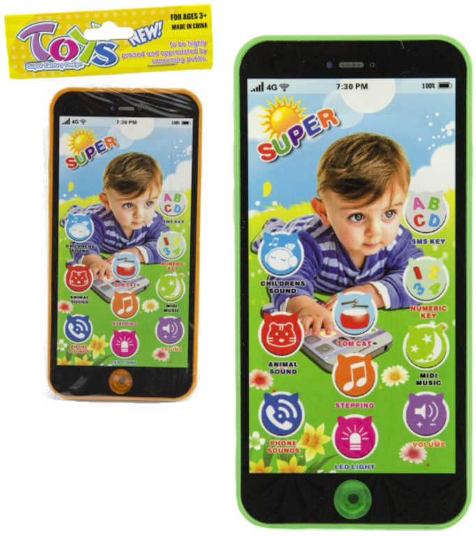 Telefon mobilní 14cm dětský smartphone na baterie Světlo Zvuk 4 barvy