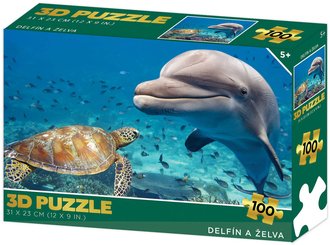 PUZZLE 3D Delfn a elva 31x23cm 100 dlk skldaka v krabici