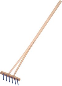 DŘEVO Hrábě dětské nářadí dřevěné modré s násadou 90cm s 6 kolíky plast