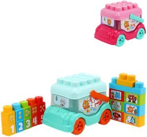 Autobus baby voln chod hern set s 19 kostkami a samolepkami 2 barvy