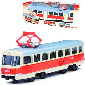 Tramvaj esk 16cm kovov retro model na zptn ntah v krabici