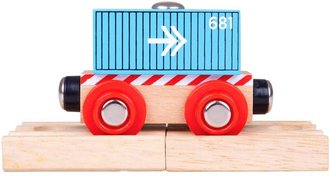 BIGJIGS TOYS DEVO Set vagn nkladn modr kontejner + koleje 2ks