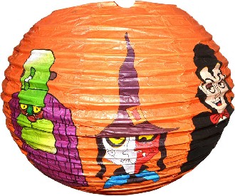 Lampion kren harmonika Halloween 25cm kulat oranov s potiskem na rovku
