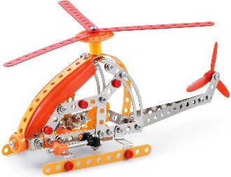 MALÝ MECHANIK Helikoptéra oranžová 154 dílků kovová STAVEBNICE typu Merkur
