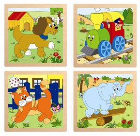 WOODY DEVO Puzzle baby vkldac na desce 4 dlky v rmeku 4 druhy