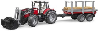 BRUDER 02046 (2046) Set traktor naklada Massey Ferguson 7480 + pepravnk s kldami