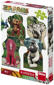 DINO Puzzle 4x54 dlk Zafari: Zoomba a kamardi 13x19cm skldaka 4v1