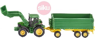 SIKU Farmer traktor John Deere 1:87 s elnm nakladaem a pvsem model 1843