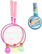 Hra Badminton dětský sada 2 pálky + 3 košíčky kov 2 barvy v síťce