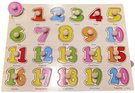 DŘEVO Puzzle vkládací čísla set 21 dílků s úchyty počítání na podložce AJ