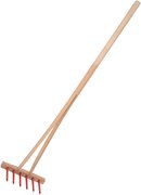 DŘEVO Hrábě dětské nářadí dřevěné červené s násadou 90cm s 6 kolíky plast