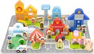 VIGA DŘEVO Stavebnice baby město herní set na puzzle podložce s doplňky v kyblíku