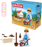 EFKO IGRÁČEK Zedník se stavebními kolečky a doplňky v krabičce STAVEBNICE