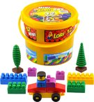 LORI 012 Stavebnice polytechnická 12 barevné kostky set 82ks v kyblíku